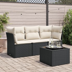 Gartensitzgruppe 4-teilig mit schwarzen Polstern aus synthetischem Rattan von , Gartensets - Ref: Foro24-3249055, Preis: 252,...