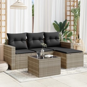 Gartensofa-Set und Kissen, 5-teilig, aus hellem grauem Kunststoff-Rattan. von , Gartensets - Ref: Foro24-3218872, Preis: 338,...