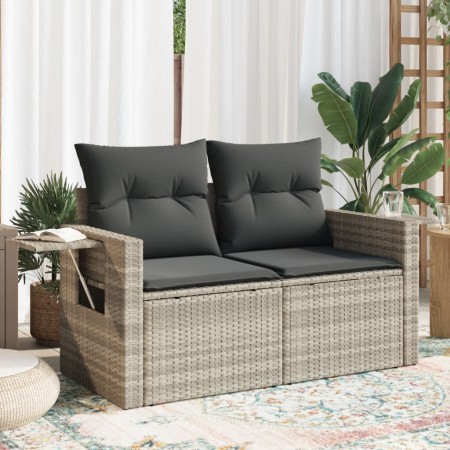 Gartensofa mit Kissen, 2-Sitzer, aus hellem grauem Kunststoffrattan. von , Outdoor-Sofas - Ref: Foro24-366196, Preis: 178,15 ...