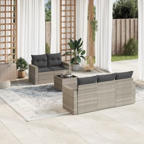 Gartensofagarnitur 6-teilig mit grauen Polstern aus synthetischem Rattan von , Gartensets - Ref: Foro24-3218692, Preis: 441,9...