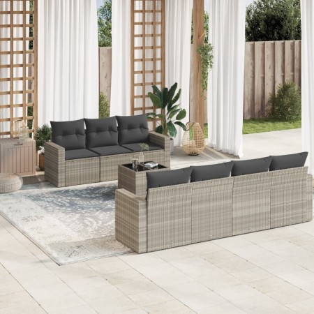 Garden sofa set 8 pieces and gray synthetic rattan cushions by , Garden sets - Ref: Foro24-3218722, Price: 589,29 €, Discount: %