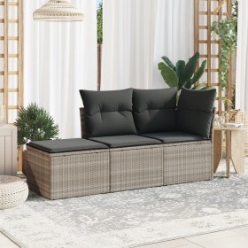 Gartensofa-Set 3-teilig mit grauen Kissen aus synthetischem Rattan von , Gartensets - Ref: Foro24-3249311, Preis: 221,48 €, R...