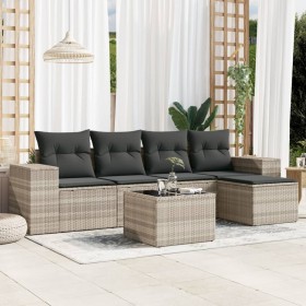 Garden sofa set 6 pieces and gray synthetic rattan cushions by , Garden sets - Ref: Foro24-3254839, Price: 441,99 €, Discount: %