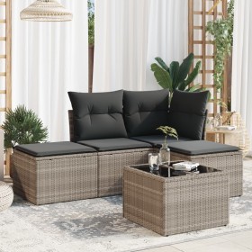 Gartensofa-Set und Kissen, 5-teilig, aus hellem grauem Kunststoff-Rattan. von , Gartensets - Ref: Foro24-3217492, Preis: 321,...