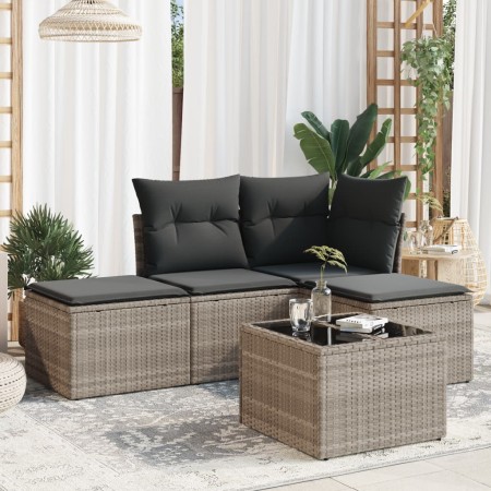 Gartensofa-Set und Kissen, 5-teilig, aus hellem grauem Kunststoff-Rattan. von , Gartensets - Ref: Foro24-3217492, Preis: 308,...