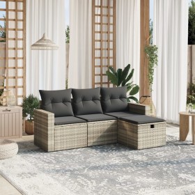 Garden sofa set 4 pieces with gray synthetic rattan cushions by , Garden sets - Ref: Foro24-3263448, Price: 291,51 €, Discoun...