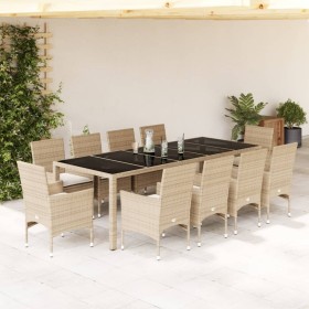 Garden dining set 11 pieces with synthetic rattan cushions and beige glass by , Garden sets - Ref: Foro24-3278596, Price: 819...