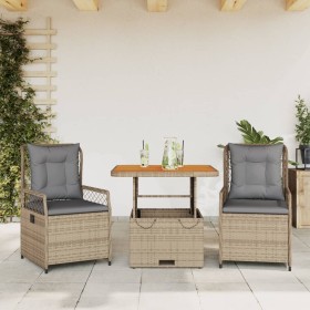 Garten-Essgruppe 3-teilig mit Kissen aus synthetischem Rattan in Beige. von , Gartensets - Ref: Foro24-3262916, Preis: 332,06...