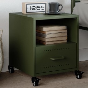 Bedside table in olive green steel, 36x39x43.5 cm by , Nightstands - Ref: Foro24-846712, Price: 59,99 €, Discount: %