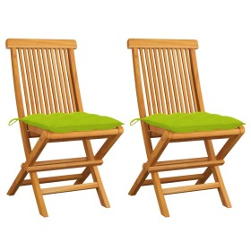 Garden chairs 2 units teak wood with bright green cushions by , Garden chairs - Ref: Foro24-3062486, Price: 141,09 €, Discoun...