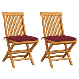 Garden chairs 2 units teak wood with red wine cushions by , Garden chairs - Ref: Foro24-3062484, Price: 132,81 €, Discount: %