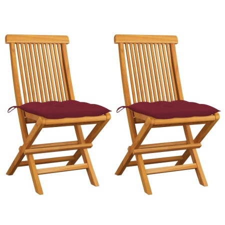 Garden chairs 2 units teak wood with red wine cushions by , Garden chairs - Ref: Foro24-3062484, Price: 133,09 €, Discount: %