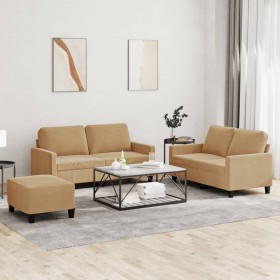 Three-piece brown velvet sofa set with cushions by , Sofas - Ref: Foro24-3201513, Price: 491,59 €, Discount: %