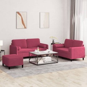 Three-piece velvet sofa set with red wine cushions by , Sofas - Ref: Foro24-3202008, Price: 526,39 €, Discount: %