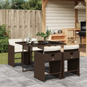 Garten-Essgruppe, 5-teilig, mit braunen Kunststoff-Rattan-Kissen. von , Gartensets - Ref: Foro24-3211077, Preis: 300,99 €, Ra...