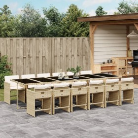 Garten-Essgruppe mit 13-teiligen Kissen aus synthetischem Rattan in Beige. von , Gartensets - Ref: Foro24-3211126, Preis: 930...