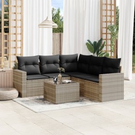 Garden sofa set 6 pieces and gray synthetic rattan cushions by , Garden sets - Ref: Foro24-3218952, Price: 435,99 €, Discount: %