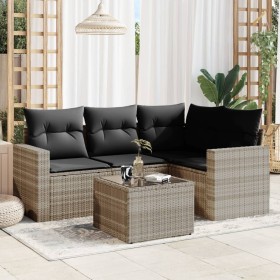 Gartensofa-Set und Kissen, 5-teilig, aus hellem grauem Kunst-Rattan. von , Gartensets - Ref: Foro24-3218912, Preis: 376,54 €,...