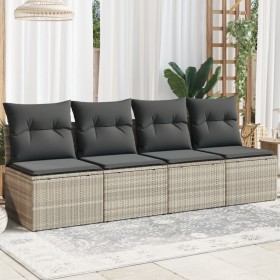 Garden sofa with cushions, 4 seats, light gray synthetic rattan by , Outdoor sofas - Ref: Foro24-366178, Price: 256,45 €, Dis...