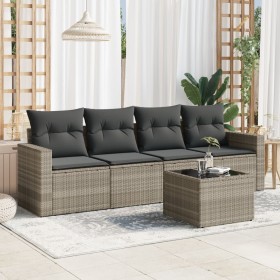 Gartensofa-Set und Kissen, 5-teilig, aus hellem grauem Kunst-Rattan. von , Gartensets - Ref: Foro24-3218682, Preis: 357,80 €,...