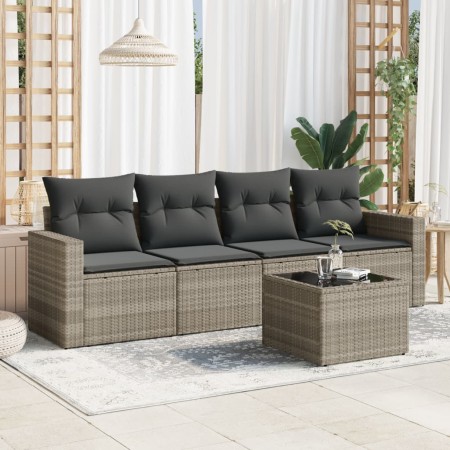 Gartensofa-Set und Kissen, 5-teilig, aus hellem grauem Kunst-Rattan. von , Gartensets - Ref: Foro24-3218682, Preis: 358,09 €,...