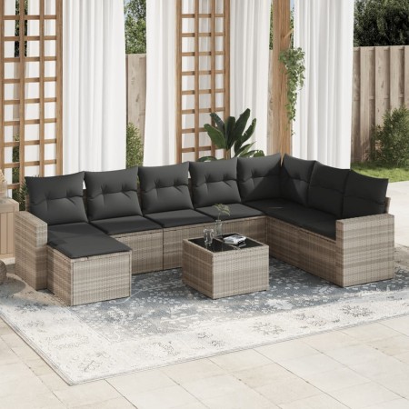 Garden furniture set 9 pieces and light gray synthetic rattan cushions by , Garden sets - Ref: Foro24-3219362, Price: 616,30 ...