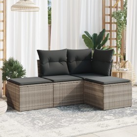 Garden sofa set 4 pieces with gray synthetic rattan cushions by , Garden sets - Ref: Foro24-3217482, Price: 271,69 €, Discoun...