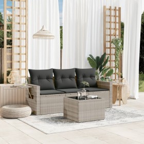 Garden sofa set 4 pieces with gray synthetic rattan cushions by , Garden sets - Ref: Foro24-3252209, Price: 301,99 €, Discoun...