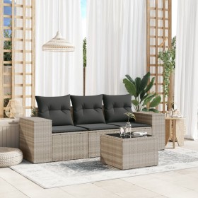 Garden sofa set 4 pieces with gray synthetic rattan cushions by , Garden sets - Ref: Foro24-3254609, Price: 316,99 €, Discoun...