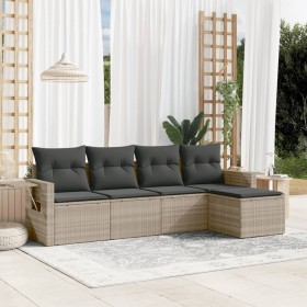 Gartensofa-Set und Kissen, 5-teilig, aus hellem grauem Kunststoff-Rattan. von , Gartensets - Ref: Foro24-3252429, Preis: 374,...