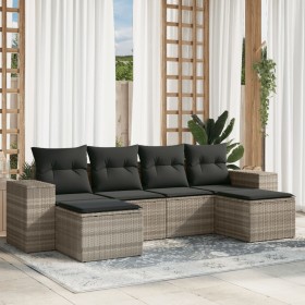 Garden sofa set 6 pieces and gray synthetic rattan cushions by , Garden sets - Ref: Foro24-3255259, Price: 444,99 €, Discount: %