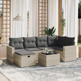 7-piece garden sofa set with light gray PE rattan cushions by , Garden sets - Ref: Foro24-3263498, Price: 502,26 €, Discount: %