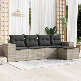 Gartensofa-Set und Kissen, 5-teilig, aus hellem grauem Kunst-Rattan. von , Gartensets - Ref: Foro24-3254829, Preis: 390,70 €,...