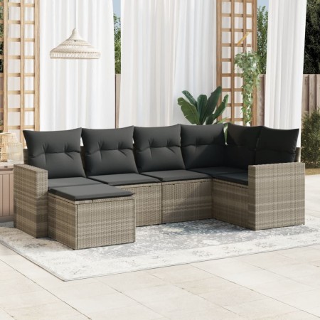 Garden sofa set 6 pieces and gray synthetic rattan cushions by , Garden sets - Ref: Foro24-3219252, Price: 451,39 €, Discount: %