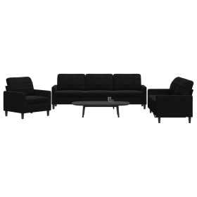 3-piece black velvet sofa set with cushions by , Sofas - Ref: Foro24-3278436, Price: 785,24 €, Discount: %