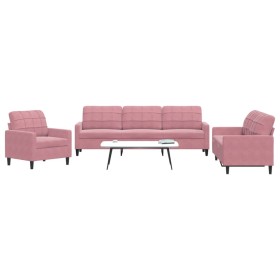 Set of sofas with 3 pink velvet cushions by , Sofas - Ref: Foro24-3278434, Price: 654,99 €, Discount: %