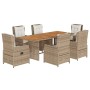 Garten-Essgruppe 7-teilig mit Kissen aus synthetischem Rattan in Beige. von , Gartensets - Ref: Foro24-3262793, Preis: 800,63...