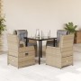 Set comedor de jardín 5 pzas con cojines ratán sintético beige de , Conjuntos de jardín - Ref: Foro24-3262876, Precio: 473,99...