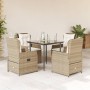 Set comedor de jardín 5 pzas con cojines ratán sintético beige de , Conjuntos de jardín - Ref: Foro24-3262883, Precio: 491,43...