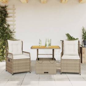 Garten-Essgruppe 3-teilig mit Kissen aus synthetischem Rattan in Beige. von , Gartensets - Ref: Foro24-3262919, Preis: 330,63...