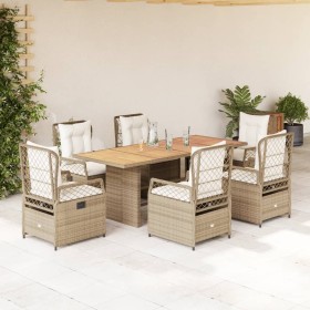 Garten-Essgruppe 7-teilig mit Kissen aus synthetischem Rattan in Beige. von , Gartensets - Ref: Foro24-3262938, Preis: 814,57...