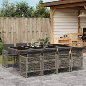 Garden dining set 9 pieces and gray synthetic rattan cushions by , Garden sets - Ref: Foro24-3210740, Price: 617,99 €, Discou...