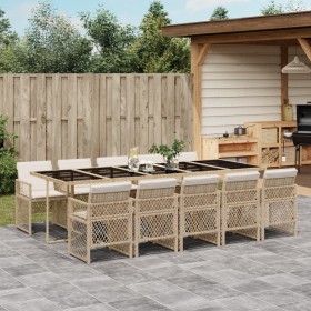 Garten-Essgruppe 11-teilig mit Kissen aus synthetischem Rattan in Beige. von , Gartensets - Ref: Foro24-3210754, Preis: 821,5...