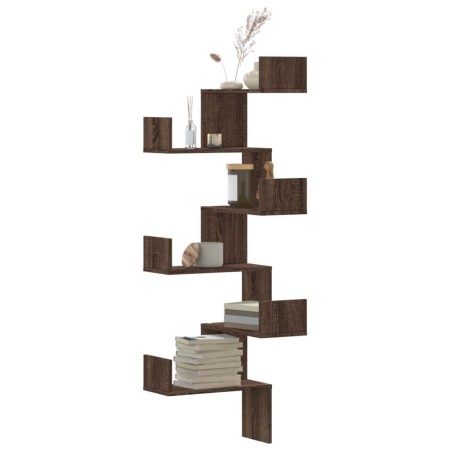 Corner wall shelf, brown oak wood, 45x45x147 cm by , Shelves and shelves - Ref: Foro24-852642, Price: 63,25 €, Discount: %