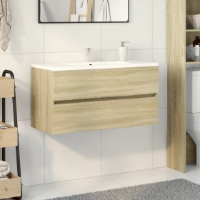 Armario lavabo madera contrachapada roble Sonoma 90x38,5x45 cm de , Muebles de baño - Ref: Foro24-849638, Precio: 56,05 €, De...