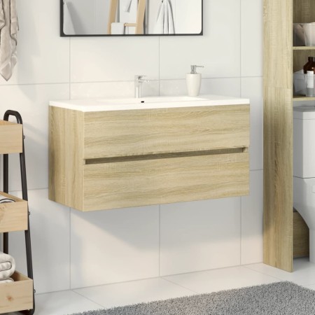 Armario lavabo madera contrachapada roble Sonoma 90x38,5x45 cm de , Muebles de baño - Ref: Foro24-849638, Precio: 58,99 €, De...