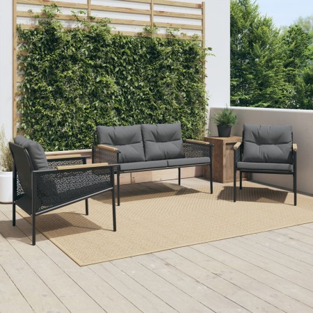 3-piece garden furniture set with black steel cushions by , Garden sets - Ref: Foro24-3283635, Price: 381,80 €, Discount: %