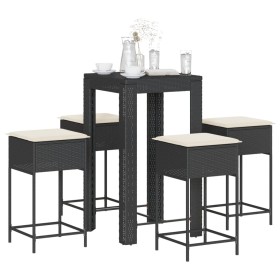 Juego de bar de jardín 5 piezas con cojines ratán PE negro de , Conjuntos de jardín - Ref: Foro24-3261449, Precio: 396,48 €, ...