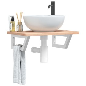 Wall-mounted steel and solid oak wood sink shelf by , bathroom vanities - Ref: Foro24-3302334, Price: 65,49 €, Discount: %