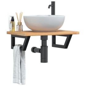 Estante de lavabo de pared de acero y madera maciza de roble de , Tocadores de baño - Ref: Foro24-3302343, Precio: 71,16 €, D...